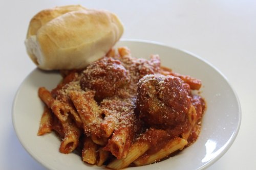Penne with Meatballs & Roll